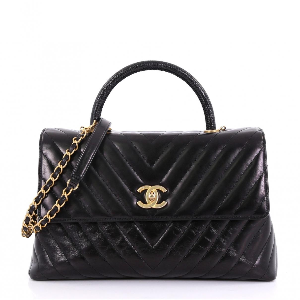 Lyst - Chanel Pre-owned Coco Handle Black Leather Handbags in Black