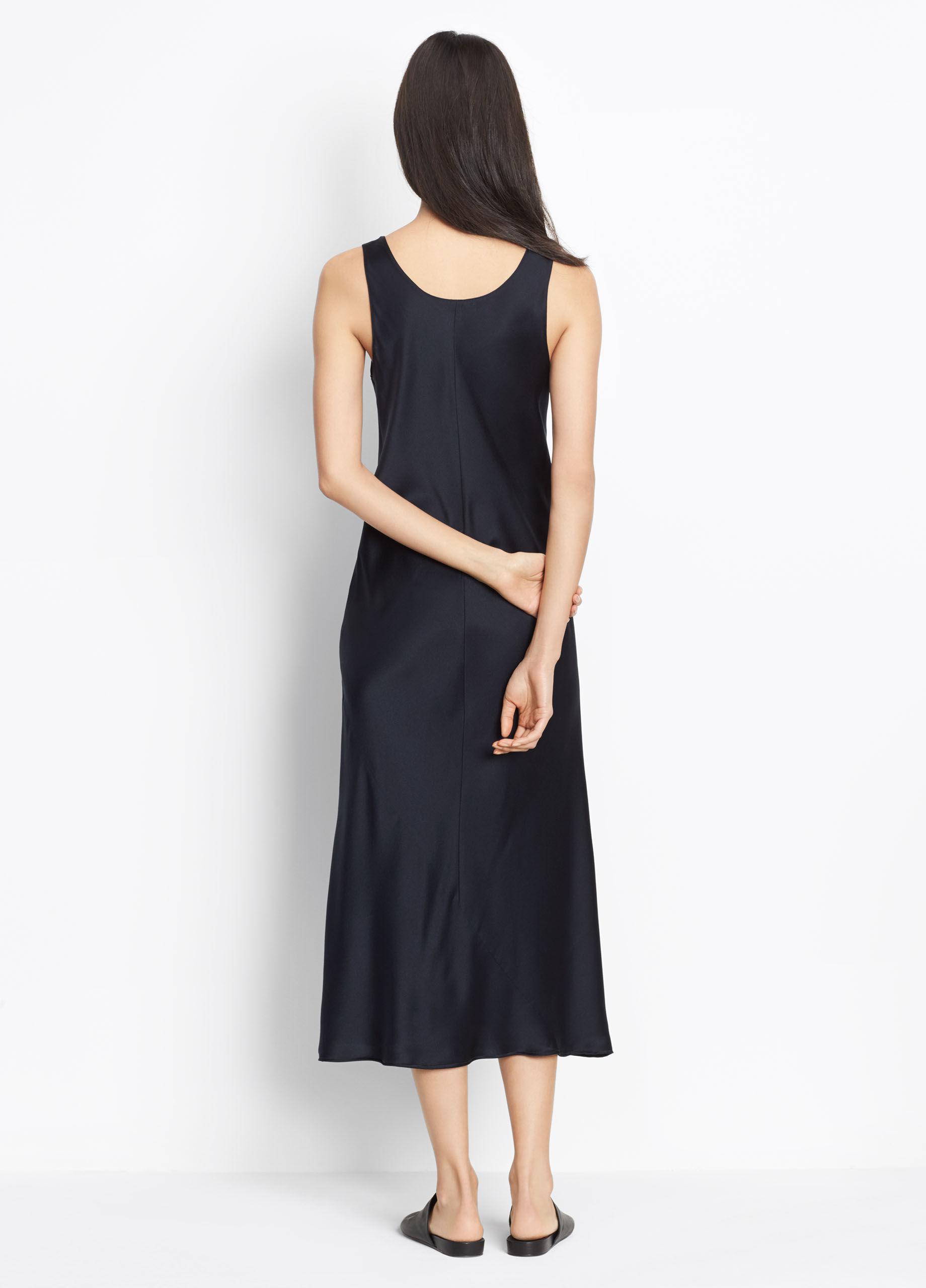 blue satin slip dress