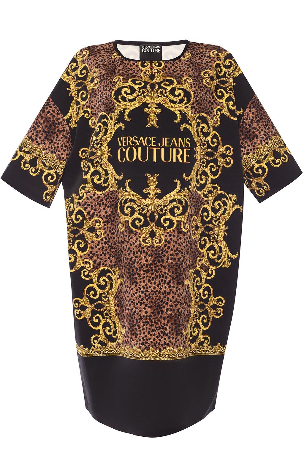 Versace Jeans Denim Patterned Short Sleeve Dress in Brown - Lyst