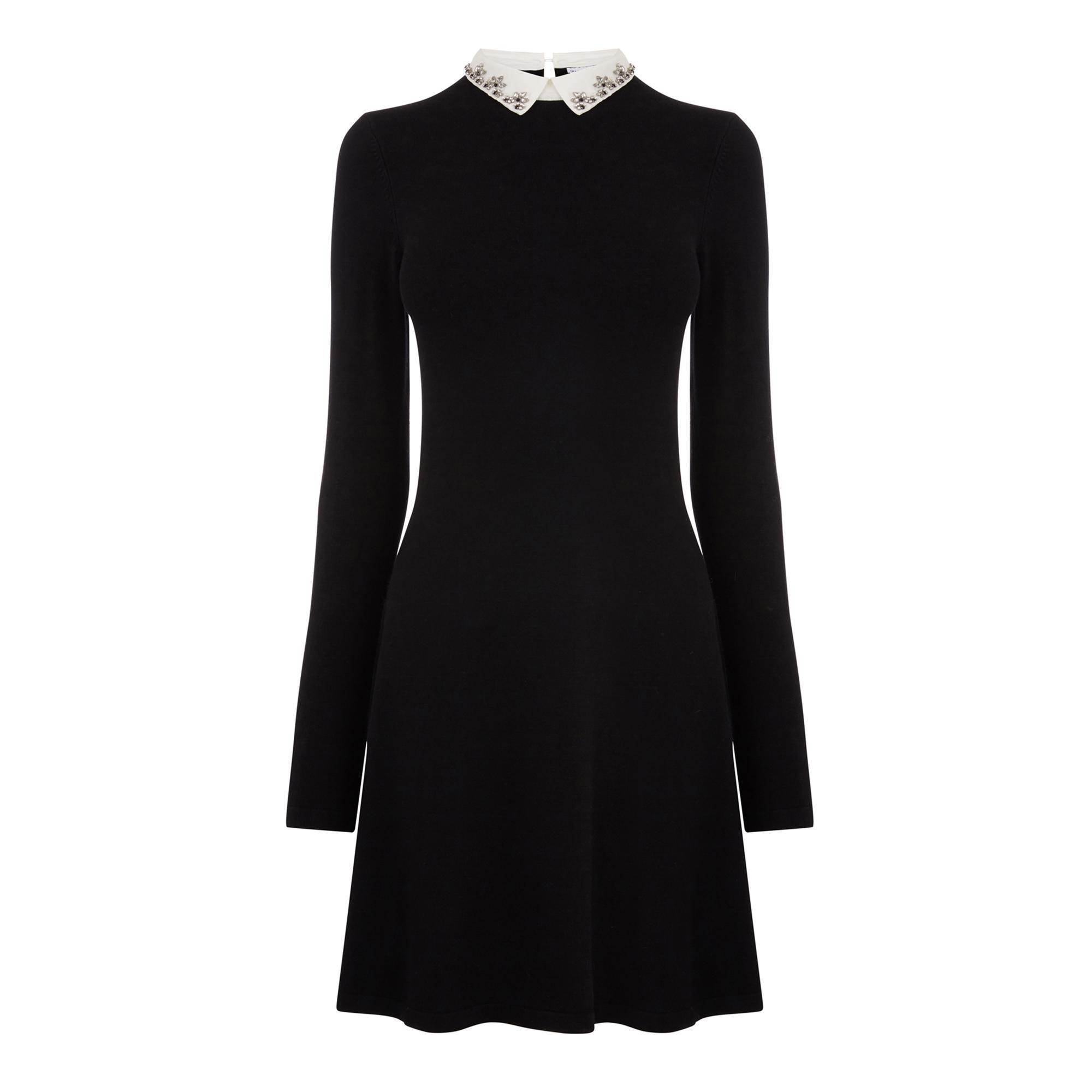 warehouse black star embellished cuff dress