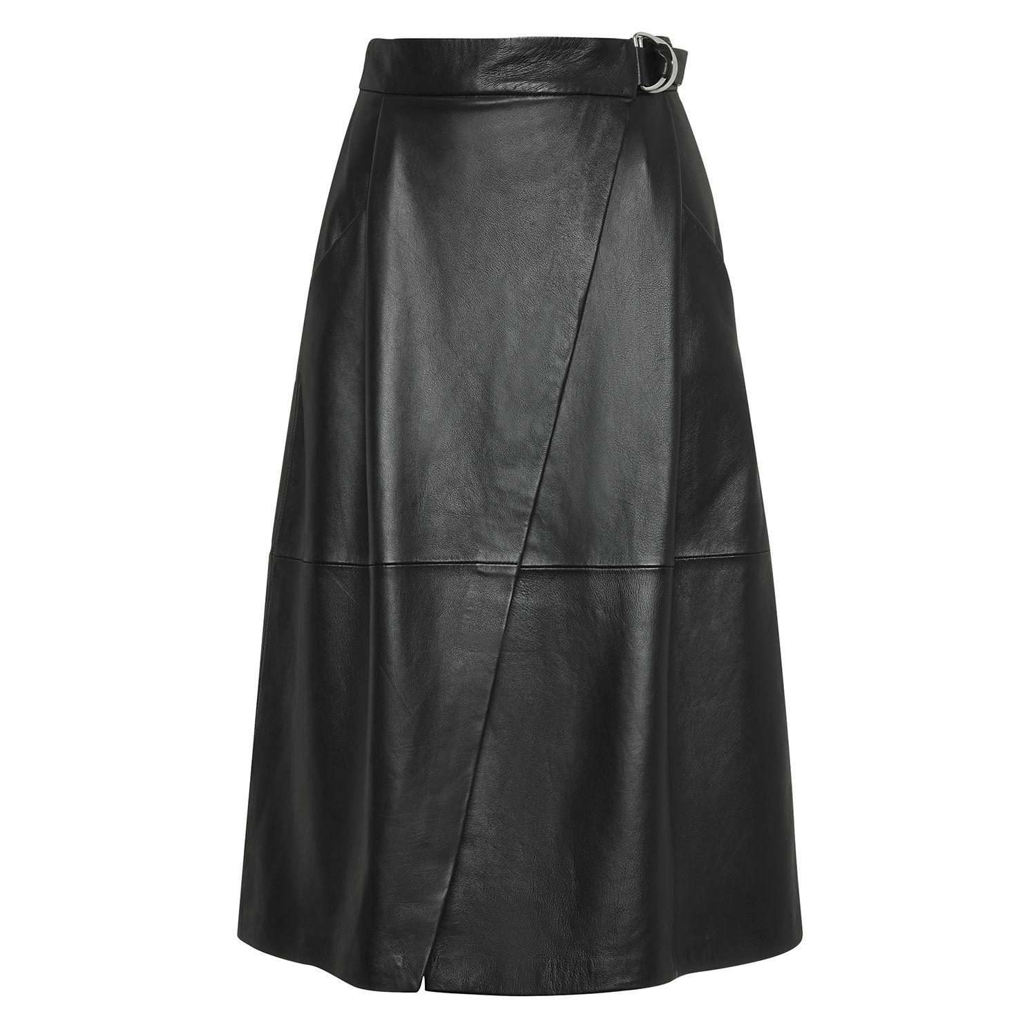 Lyst - Whistles Wrap Leather Midi Skirt in Black - Save 80.64620355411955%