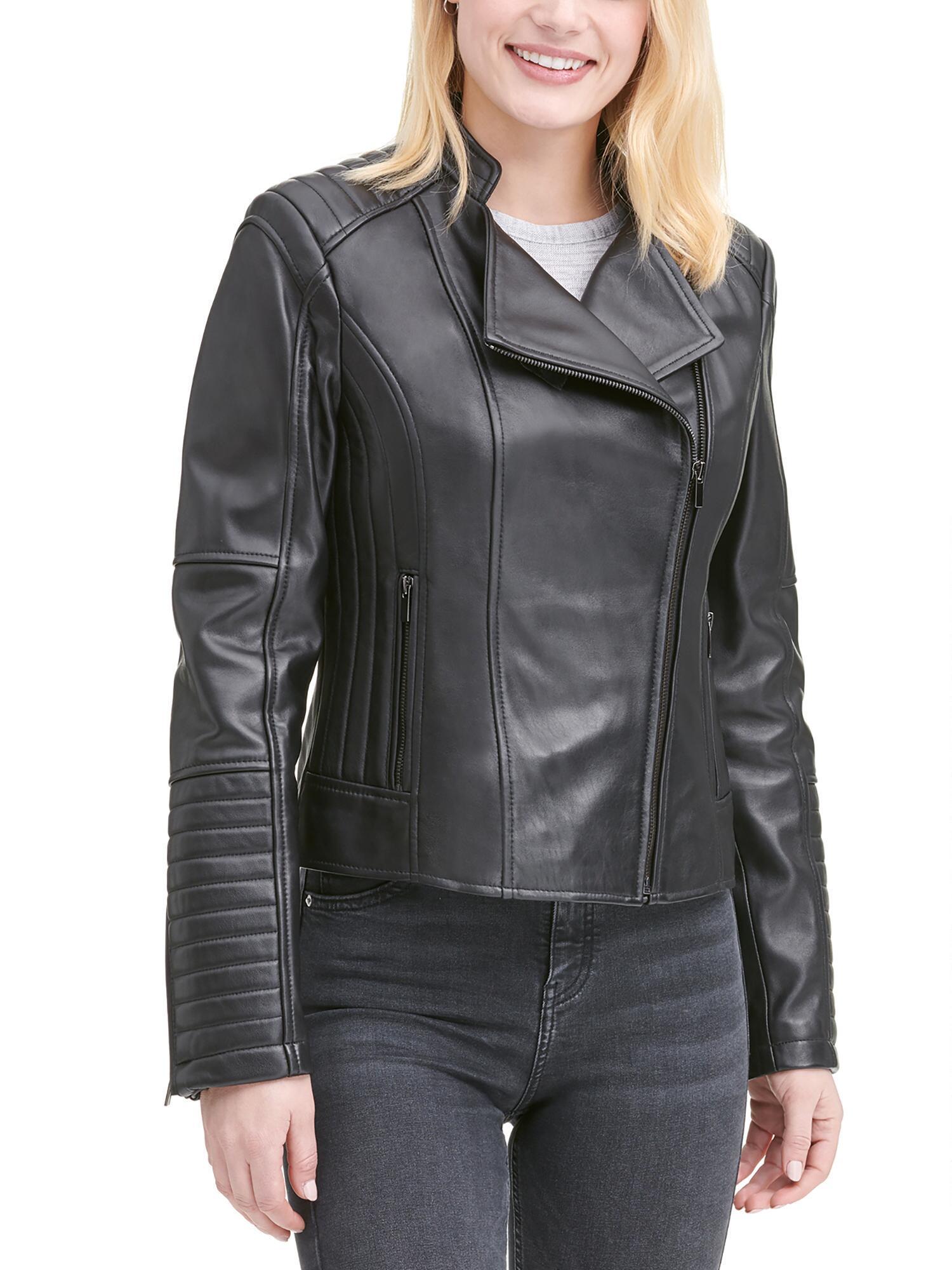 Women S Black Plus Size Quilted Leather Moto Jacket