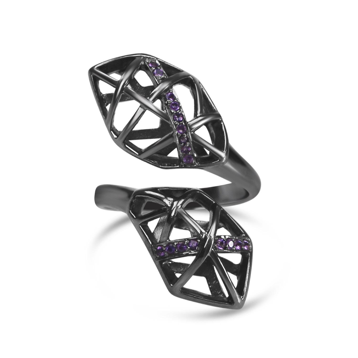 Bellus Domina Rhodium Plated Amethyst Helical Ring in Black - Lyst