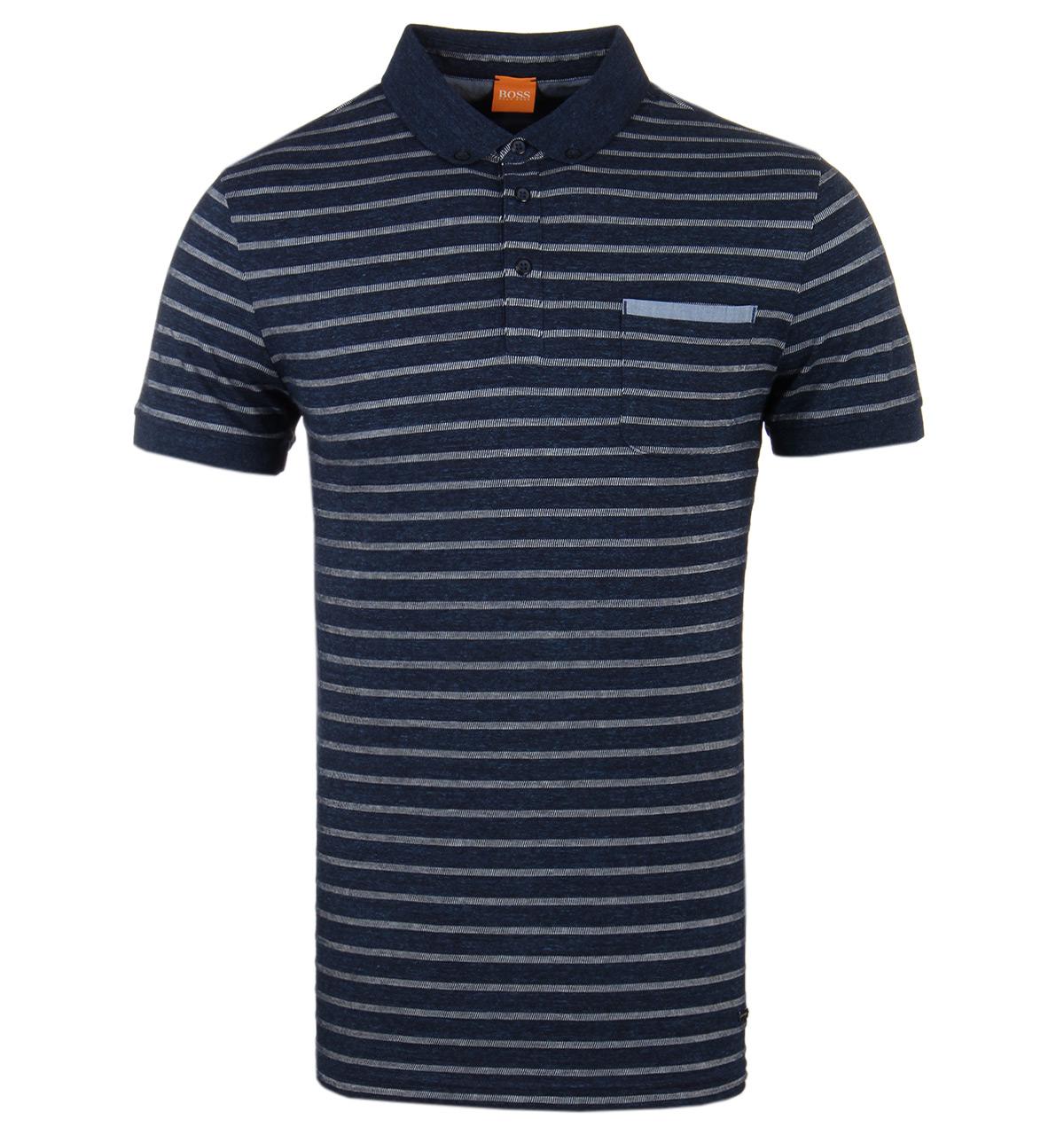 Lyst - Boss Orange Powerful Stripe Blue Short Sleeve Polo Shirt in Blue ...