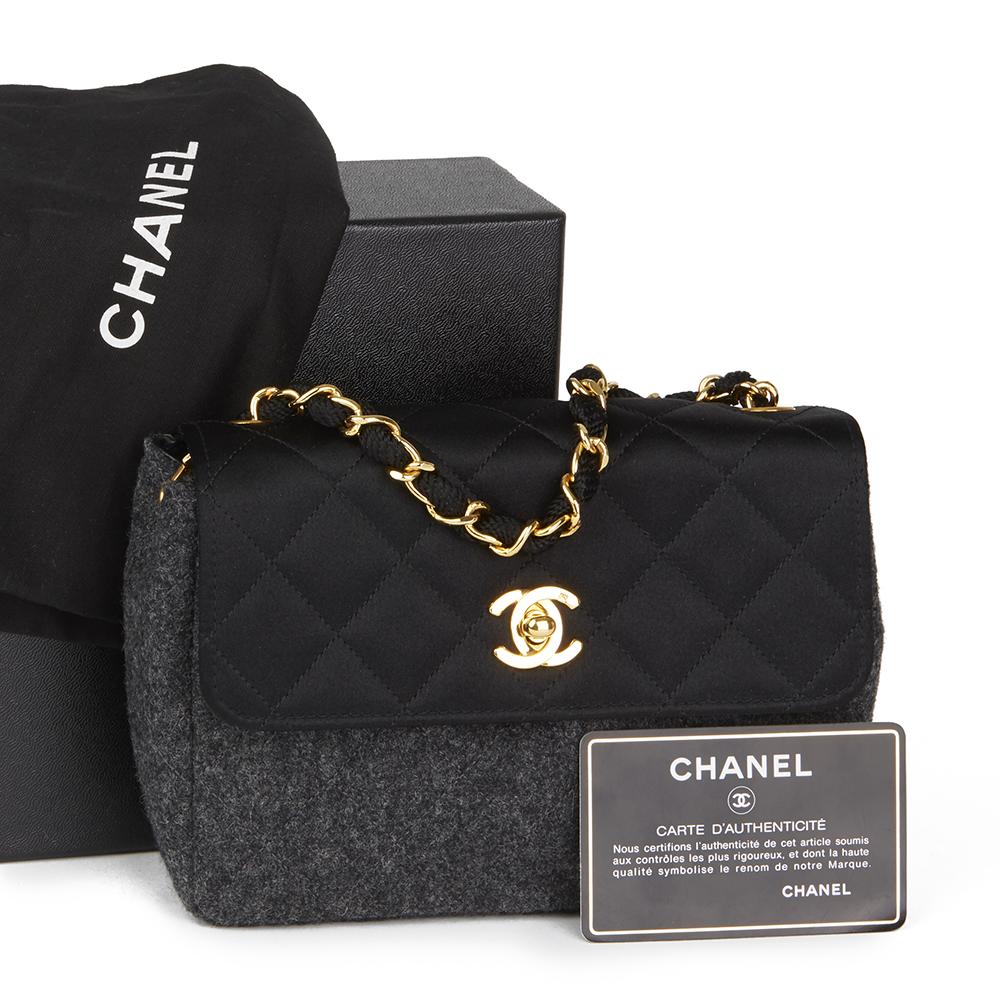 Chanel Grey Quilted Wool & Black Satin Vintage Mini Flap Bag in Black - Lyst