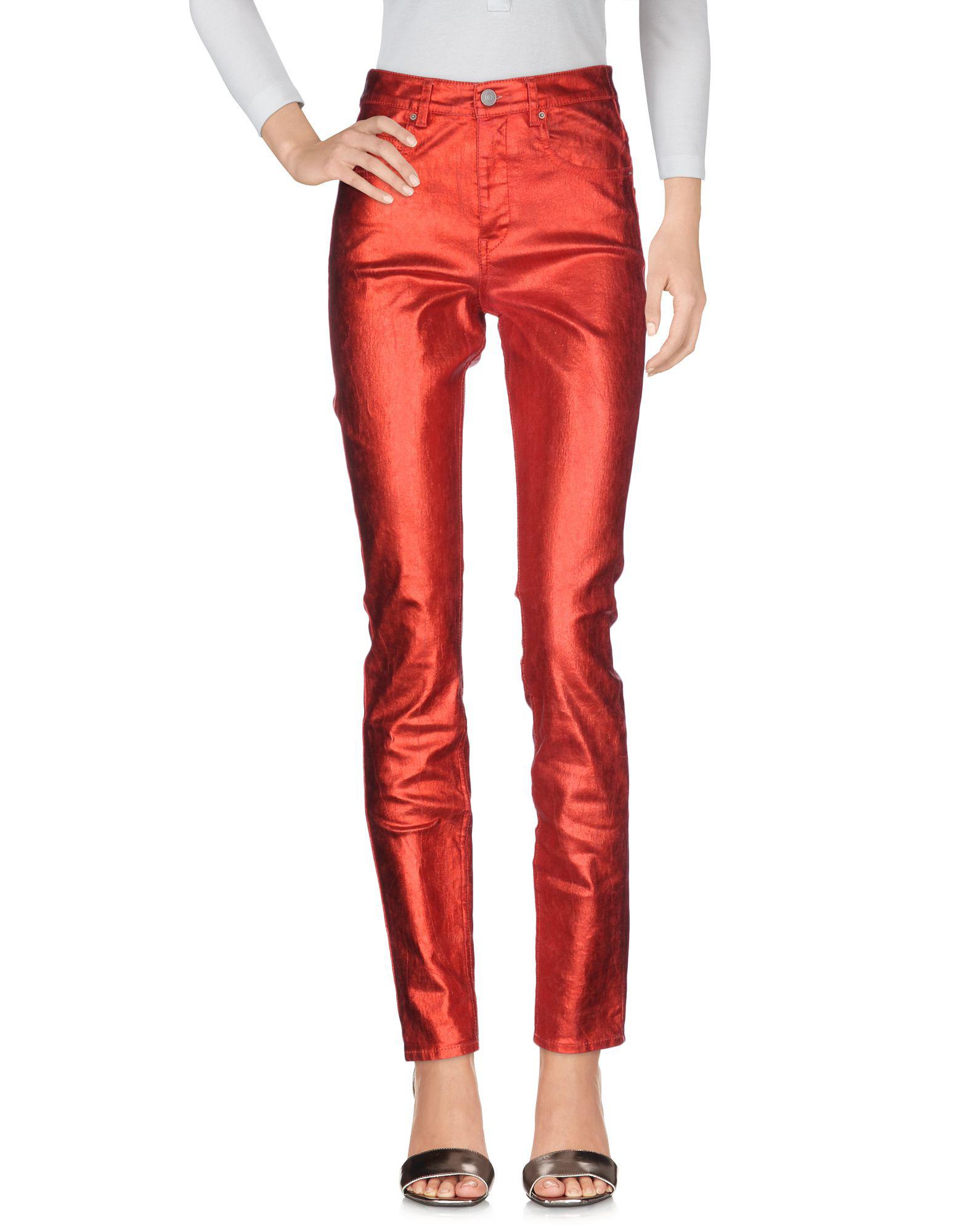 red denim pants