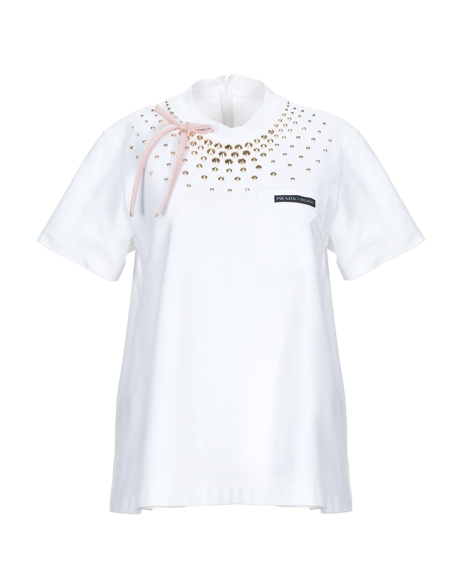 Prada Cotton T-shirt in White - Lyst
