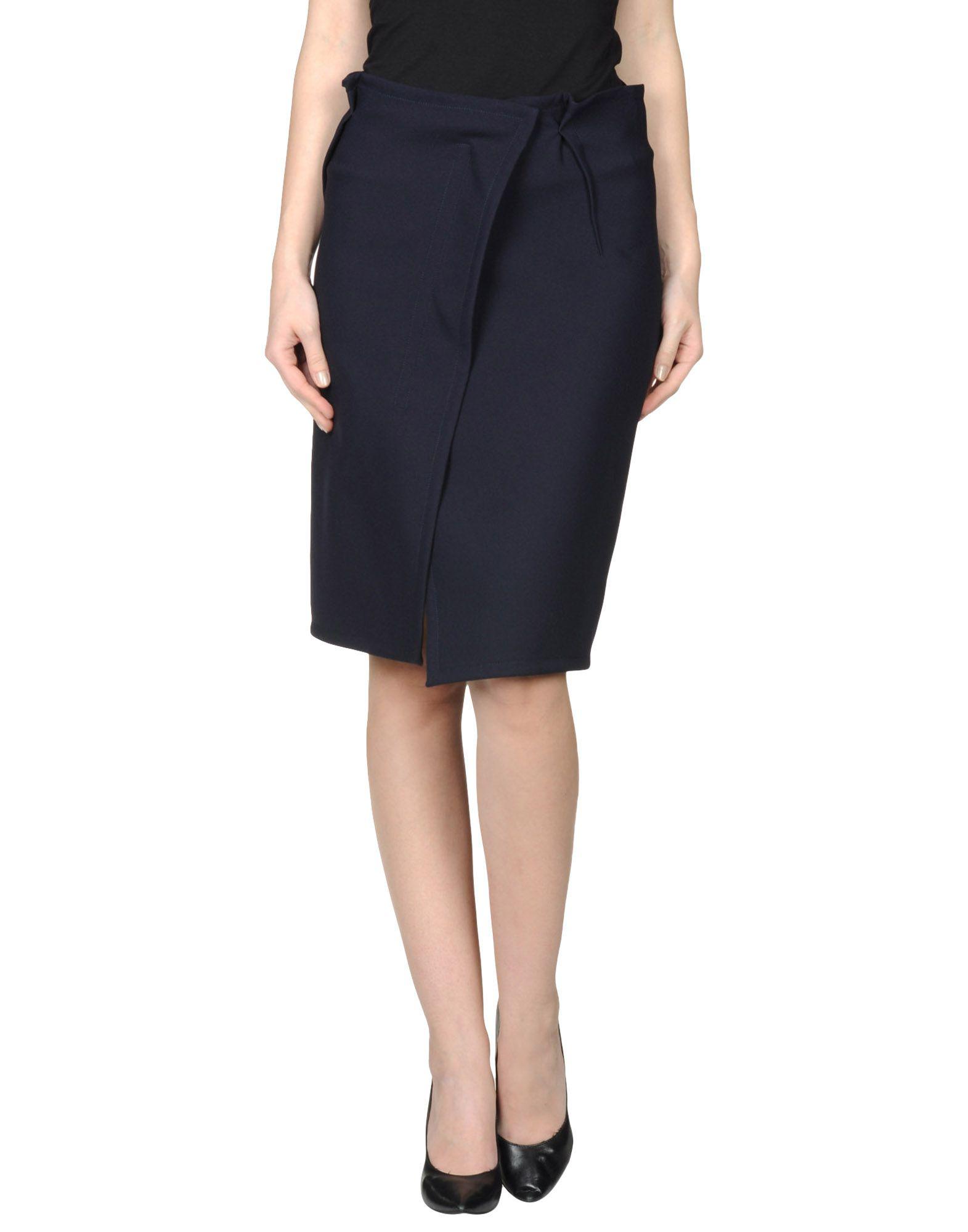 Jil Sander Cotton Knee Length Skirt in Dark Blue (Blue) Lyst