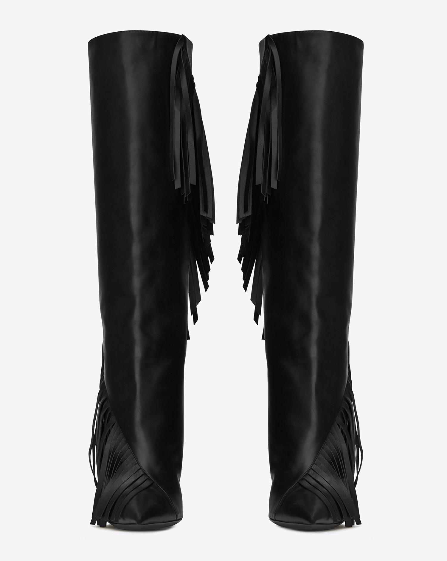 Lyst Saint Laurent Niki 105 Fringed Kneehigh Boot In Black Leather