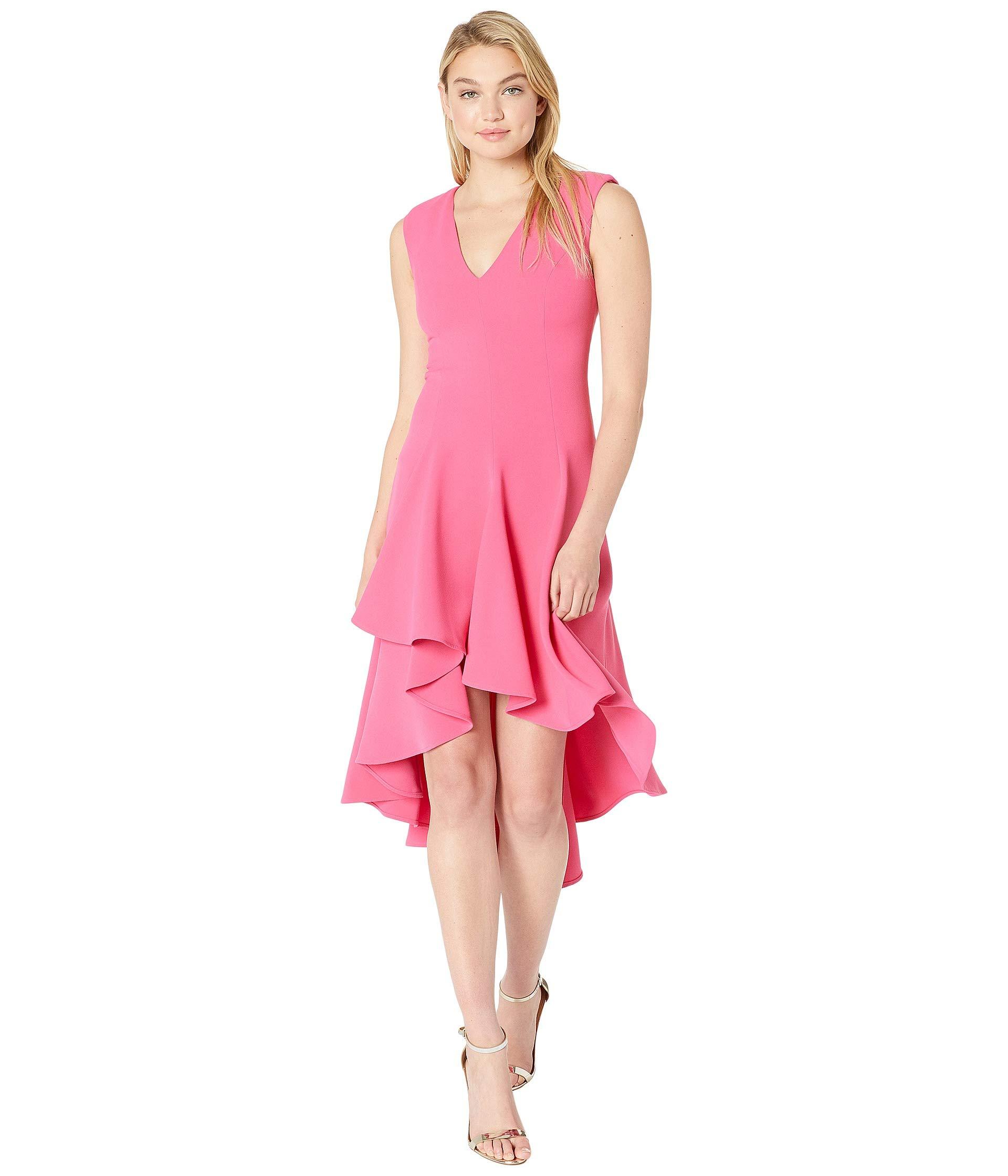 Halston Sleeveless V-neck Flowy High-low Crepe Dress in ...