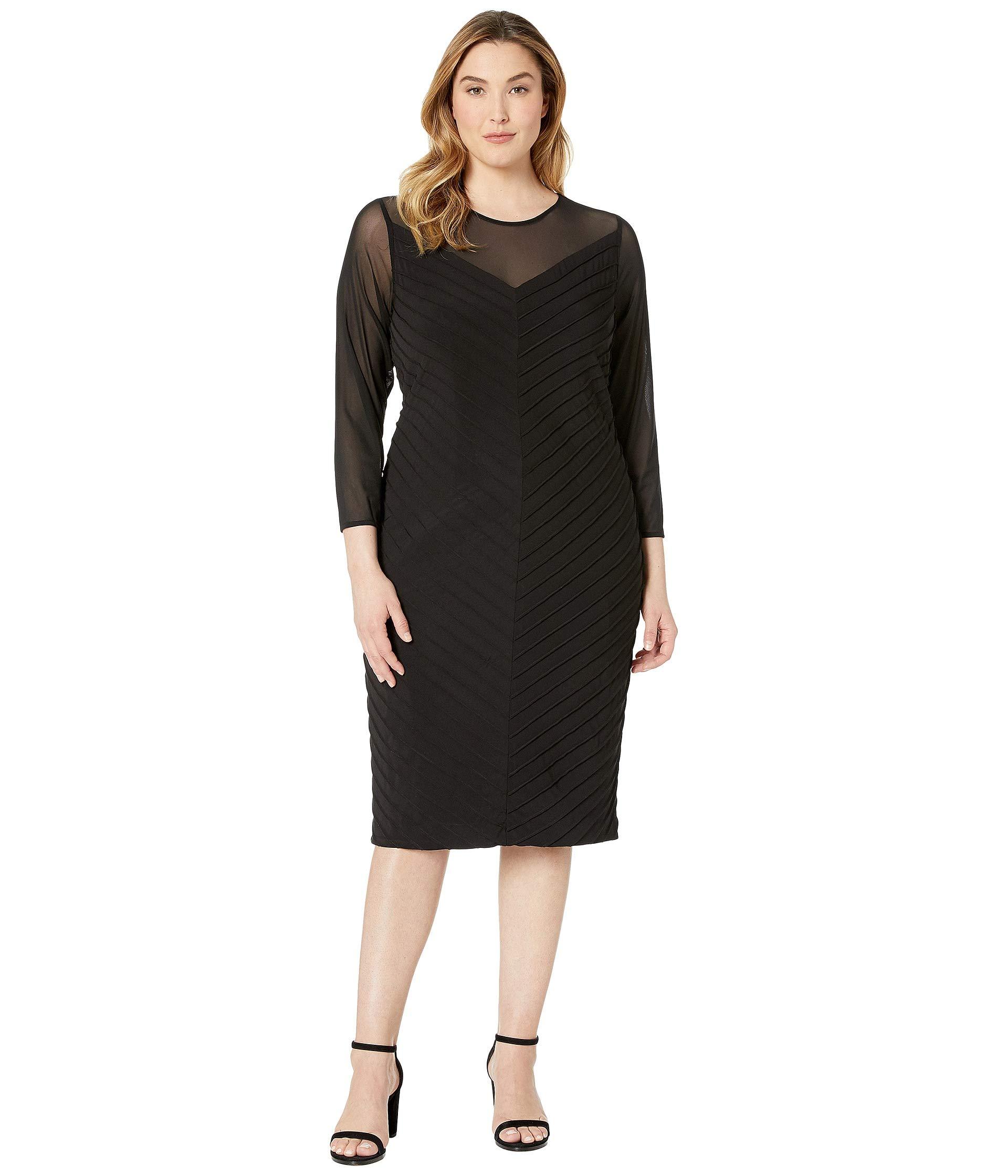 Adrianna Papell Plus Size Matte Jersey Sheath Dress With Illusion Mesh Vneckline in Black Lyst