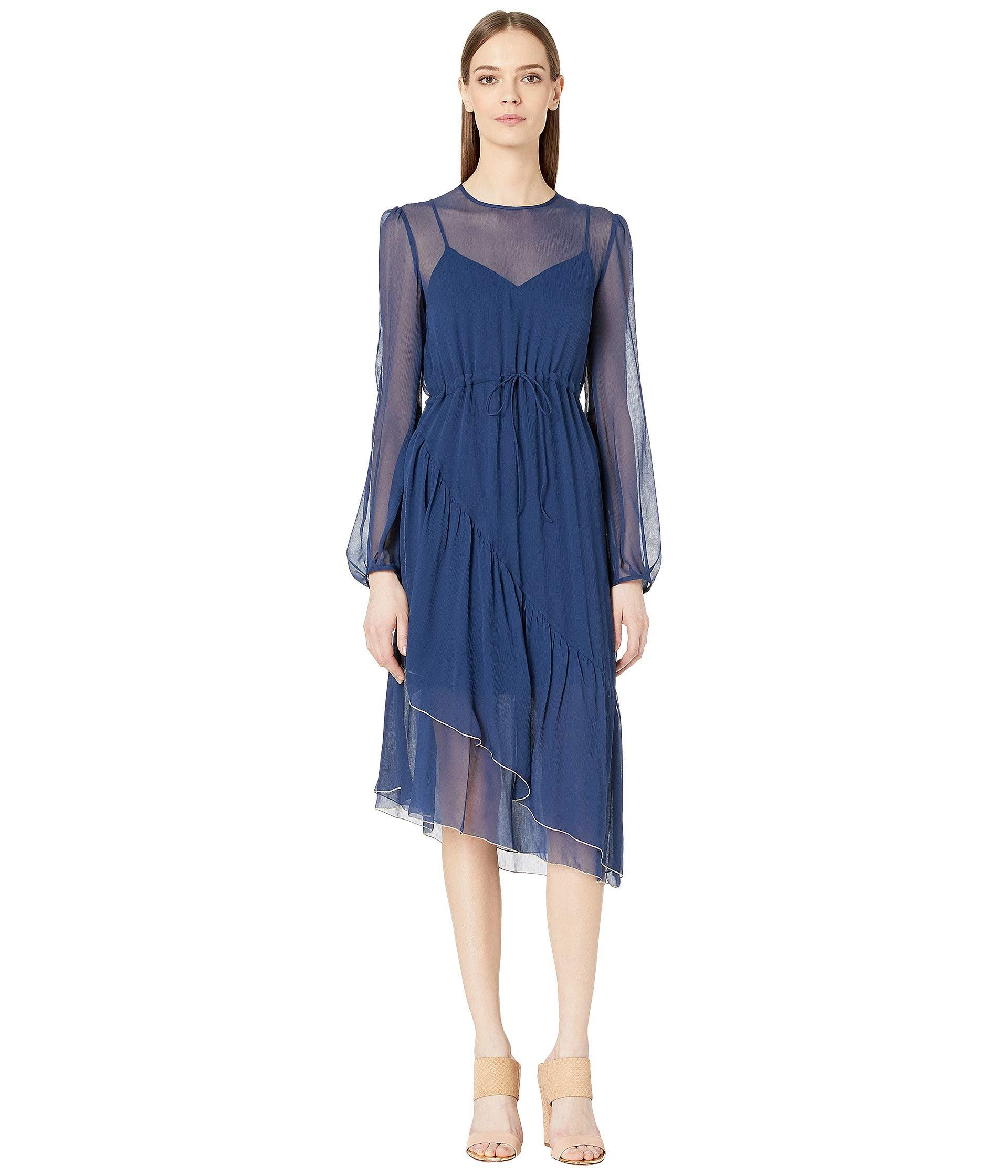 Lyst - See By Chloé Silk Crepon Long Sleeve Dress (obscure Blue) Women ...
