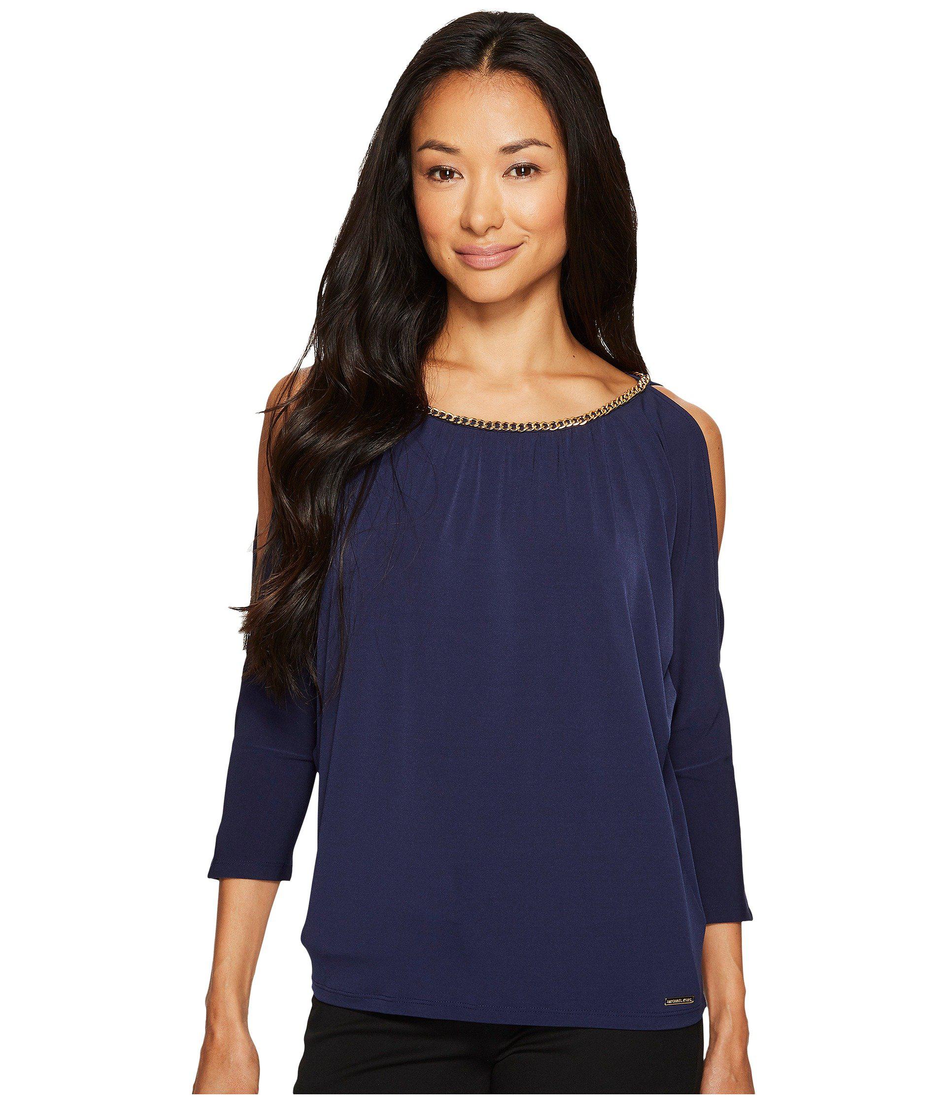 MICHAEL Michael Kors Synthetic Chain Neck Cold Shoulder Top in Blue - Lyst