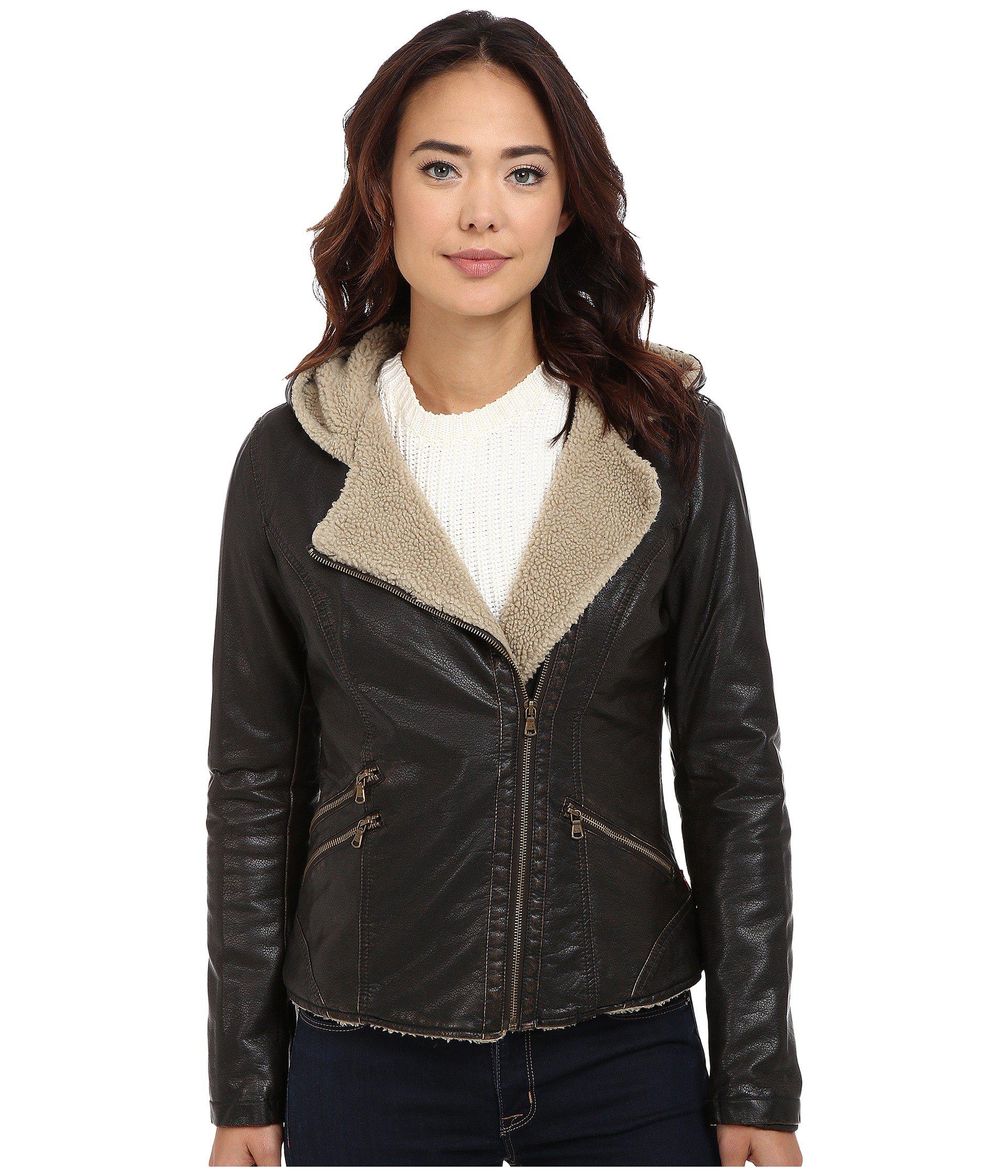 Lyst Levi S R Asymmetrical Faux Leather Hooded Moto W Levi S Brown R Asymmetrical Faux Leather Hooded Moto