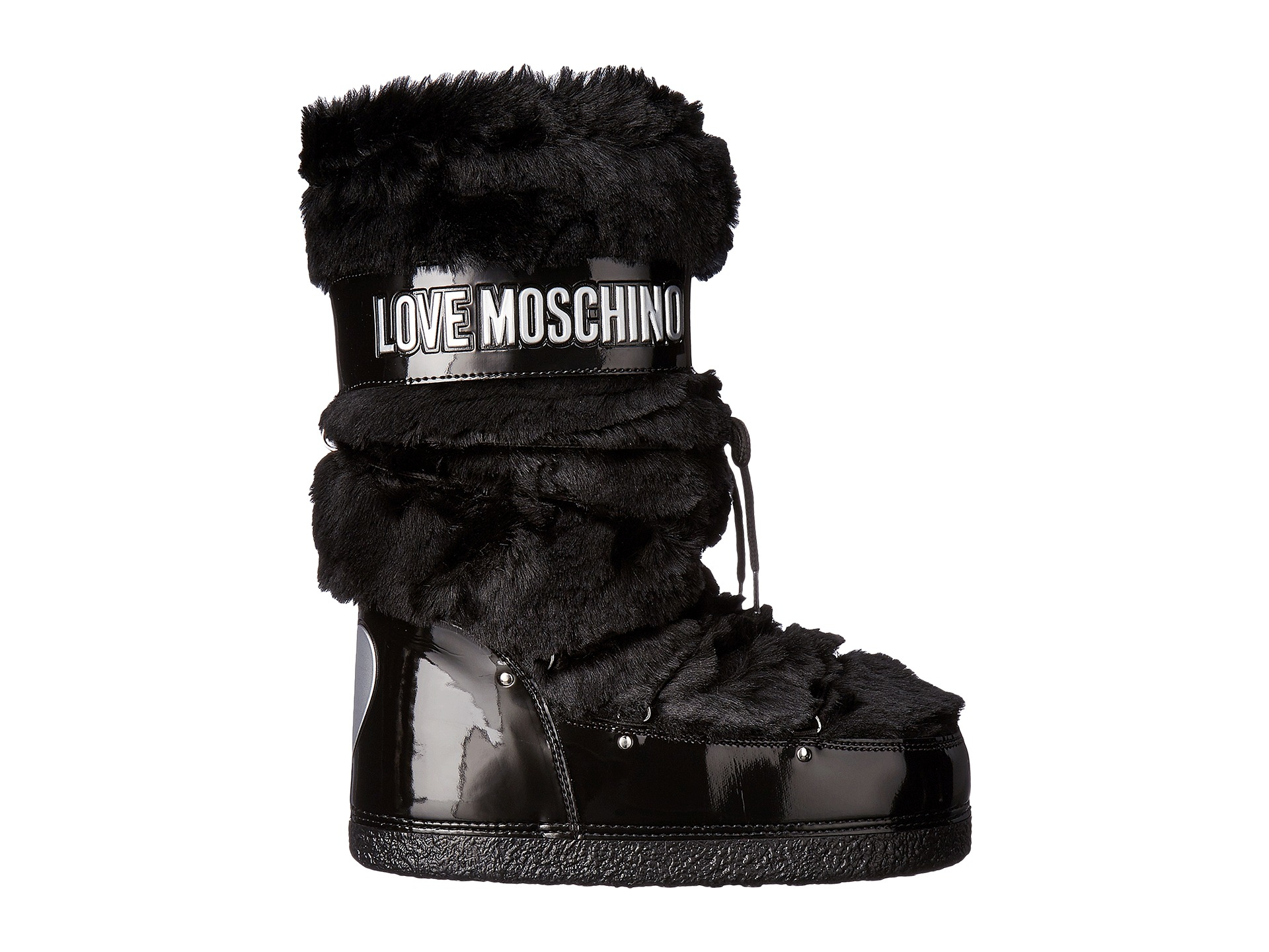 Love moschino Faux-Fur Moon Boots in Black | Lyst