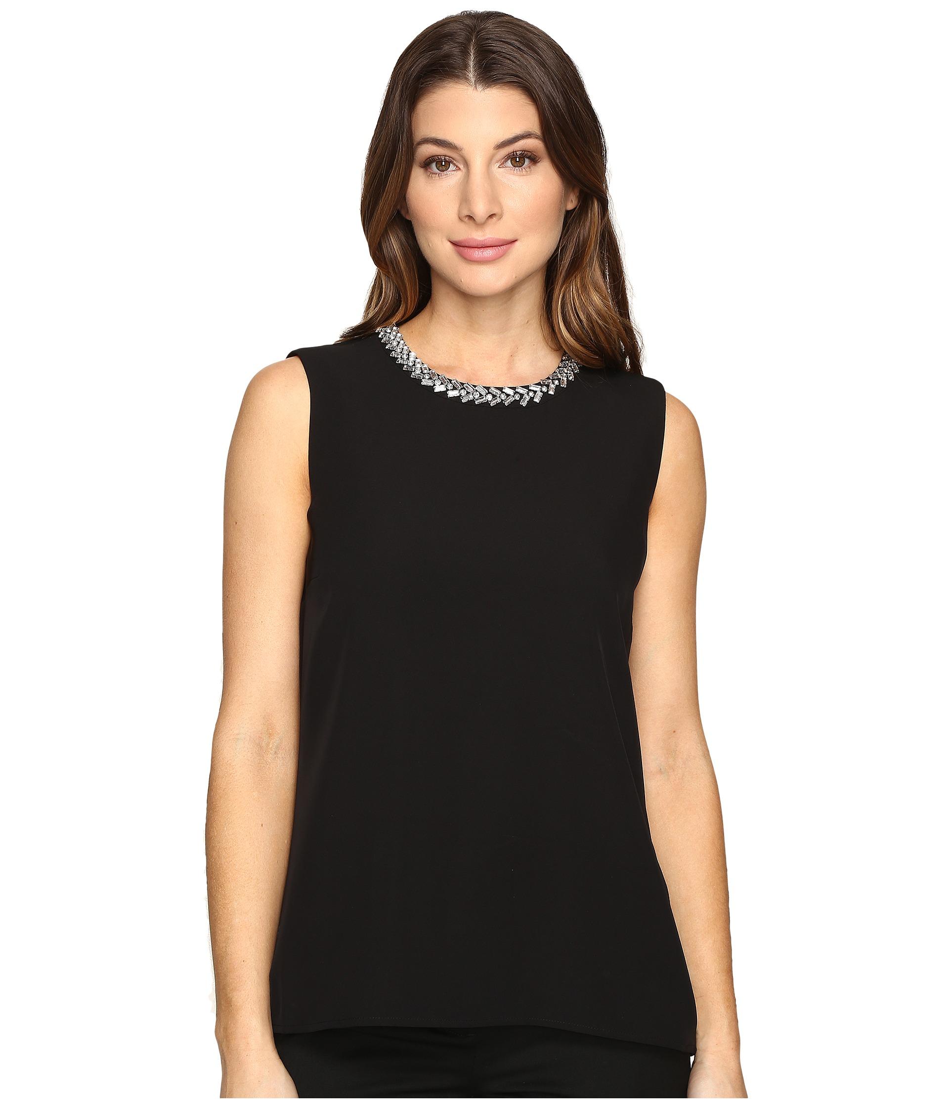 Lyst - Calvin klein Embellished Shell Blouse in Black