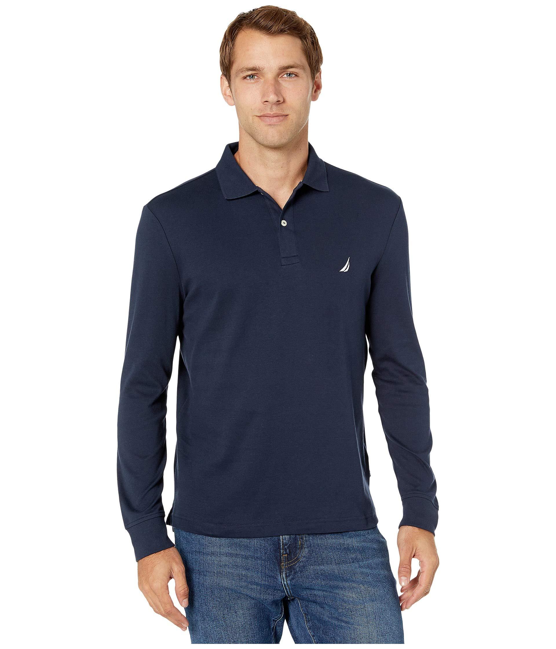 Nautica Cotton Long Sleeve Interlock Knit Polo in Navy (Blue) for Men ...