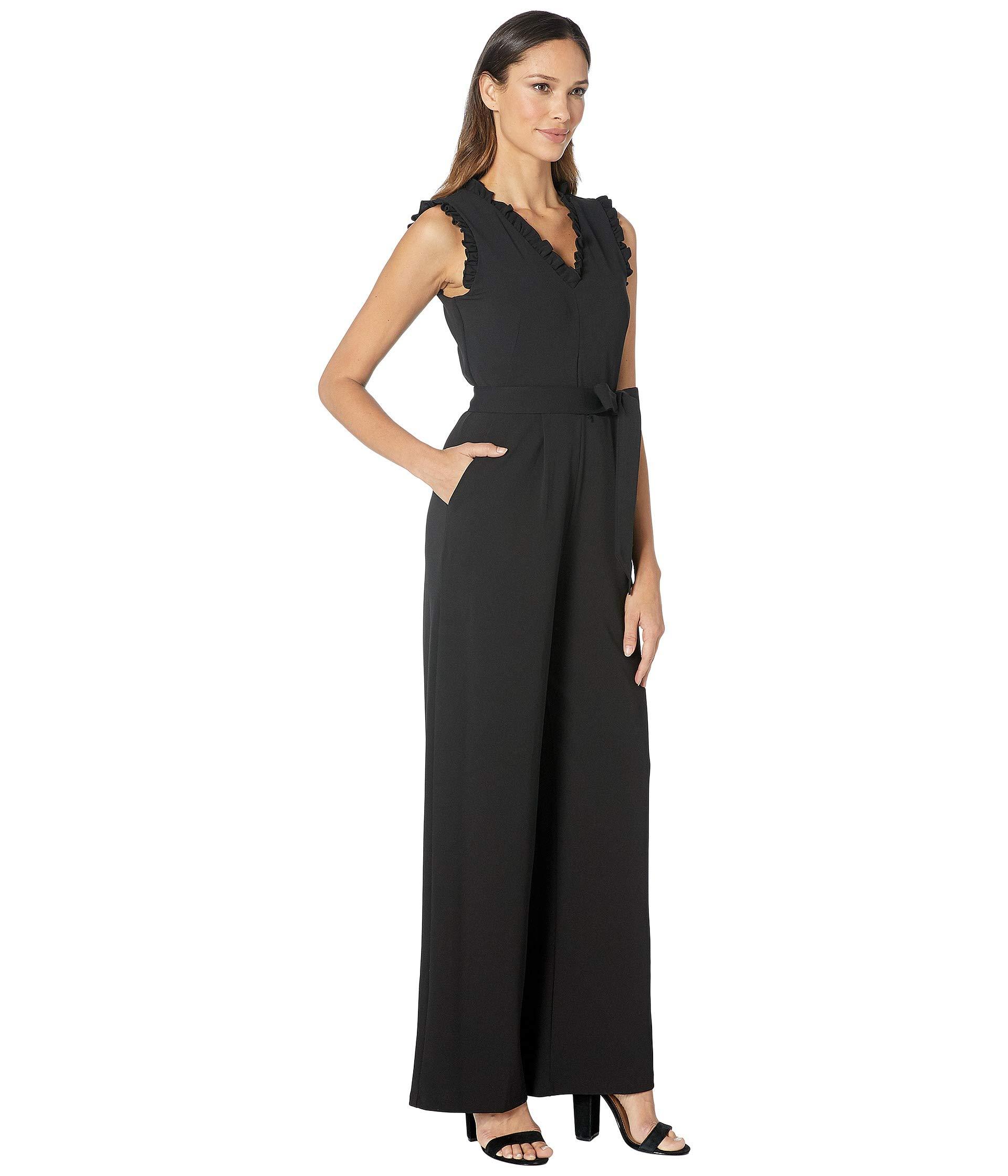 Lyst Calvin Klein Ruffle Detail At Neck Arm Jumpsuit (black) Women's