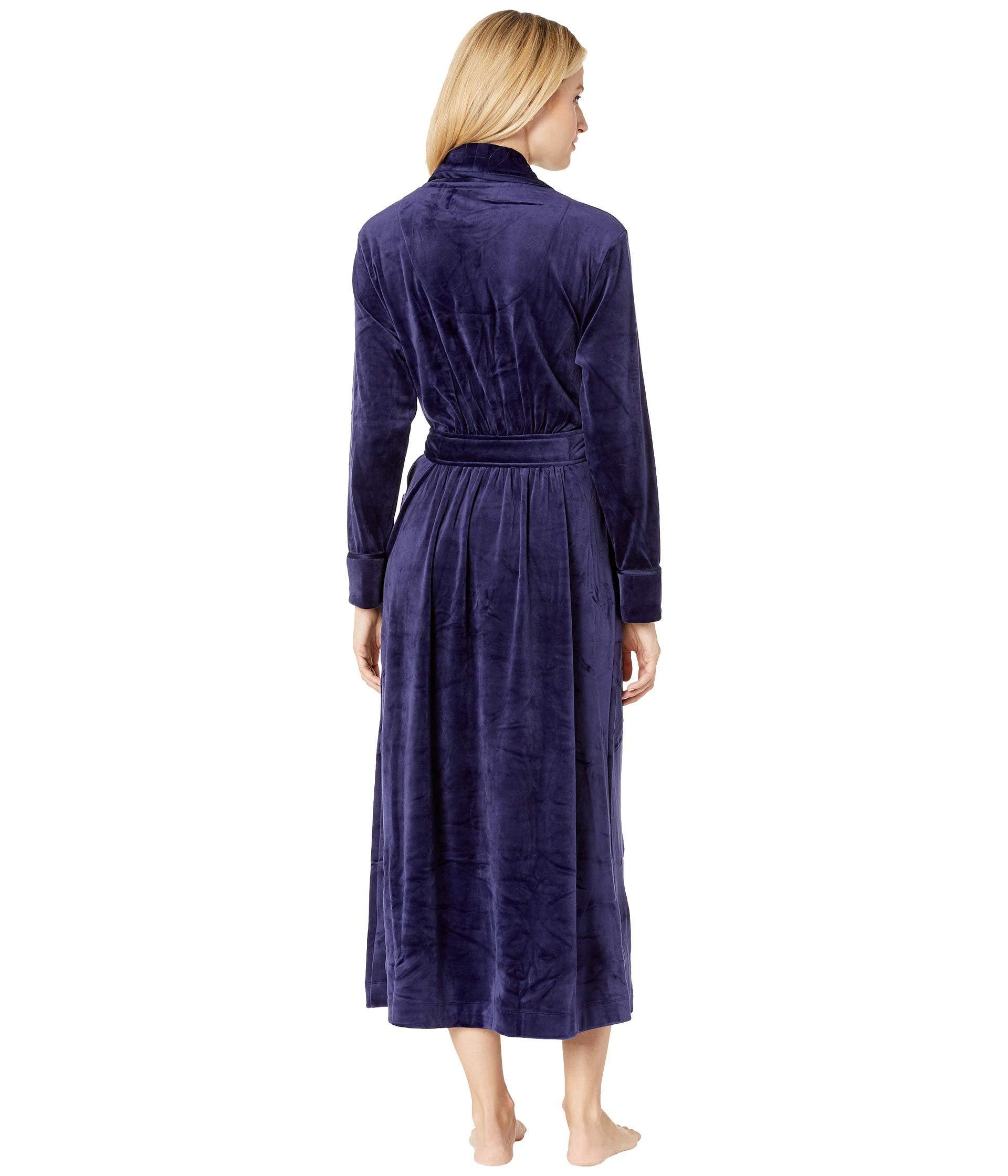 Carole Hochman Satin Plush Luxe Velour Long Wrap Robe in Navy (Blue) Lyst