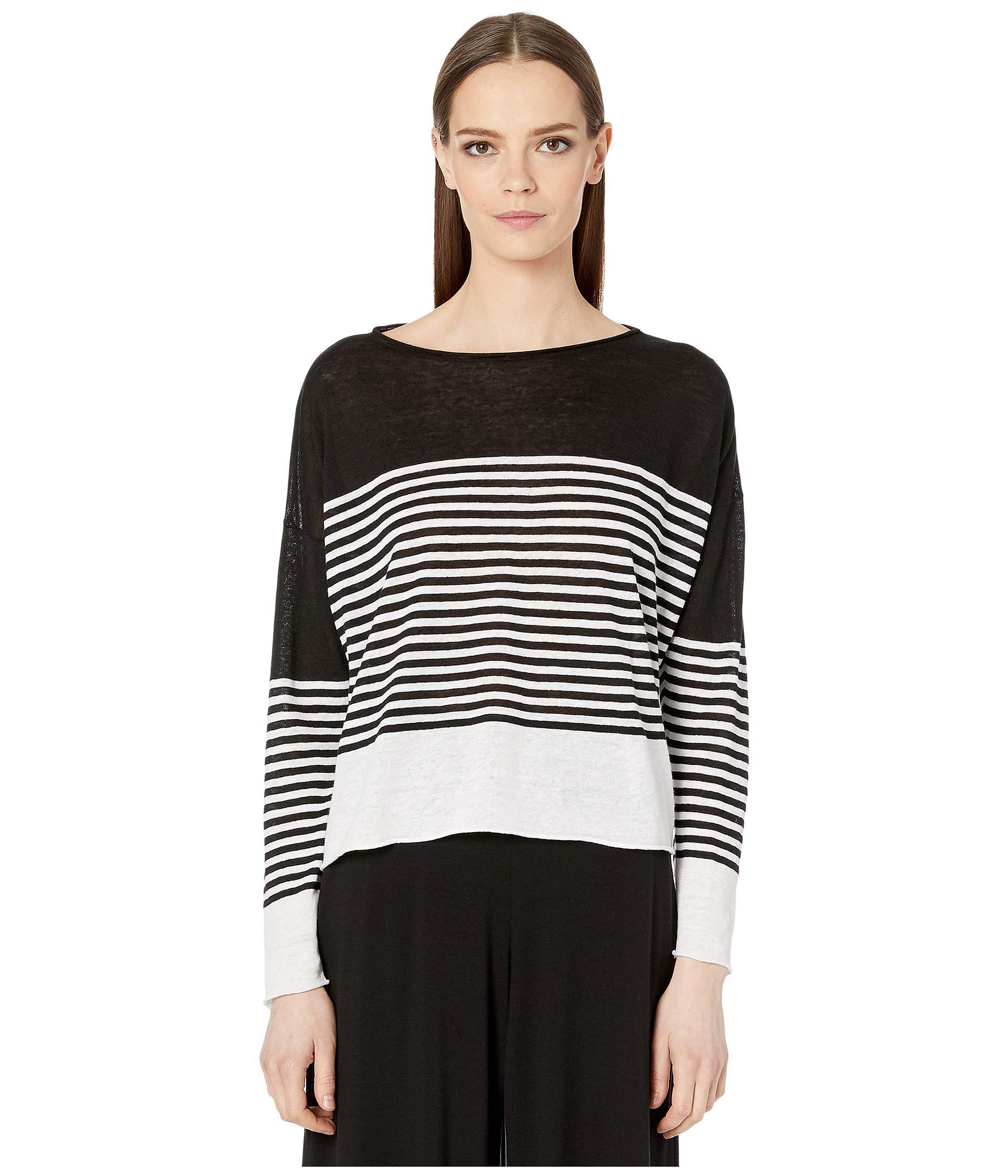 Eileen Fisher Organic Linen Cotton Bateau Neck Top in Black/White ...