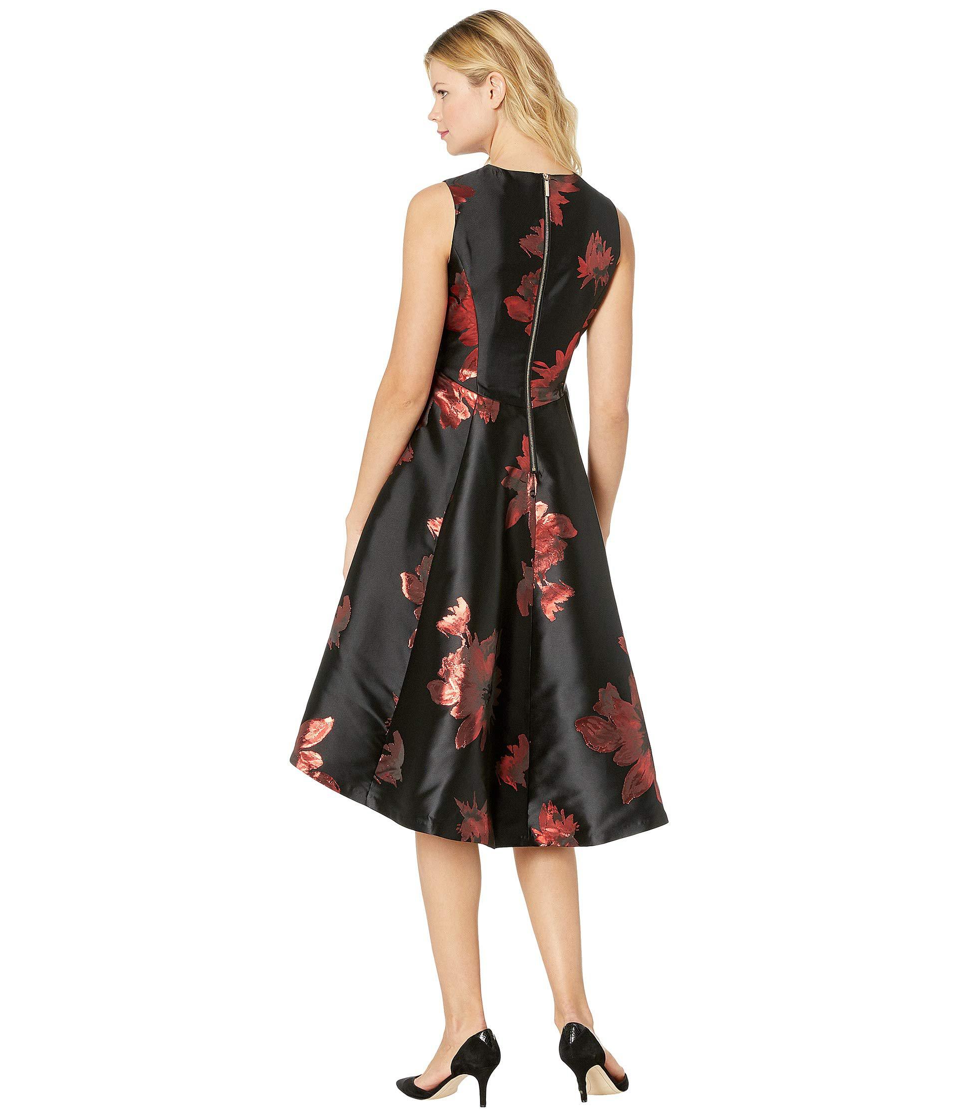 Lyst - Calvin Klein Flower Print Brocade A-line Dress Cd8l14yu (black ...