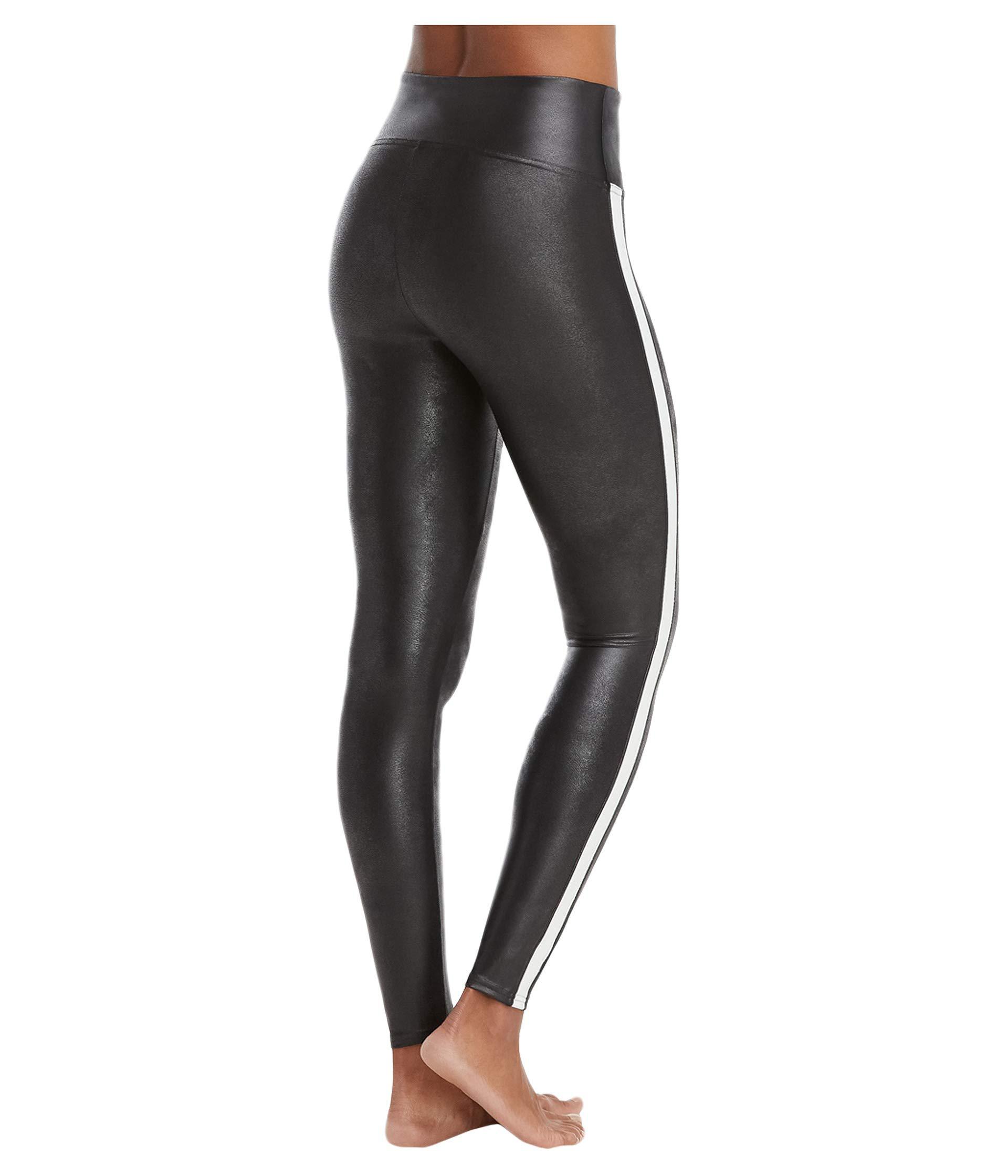 Lyst Spanx Faux Leather Side Stripe Leggings (very Black/white) Women
