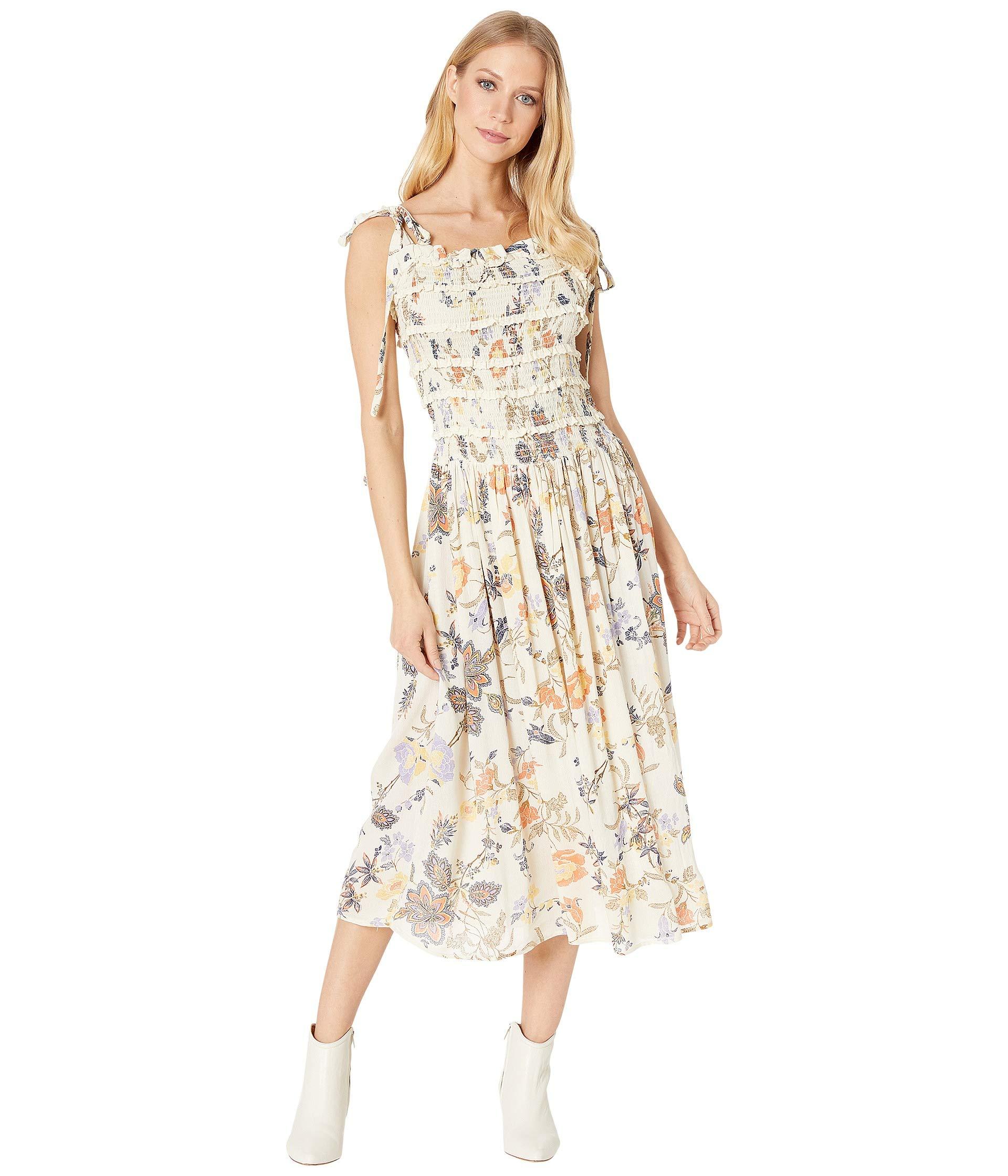 Free People Isla Floral Print Tie Strap Smocked Bodice Midi Dress in ...